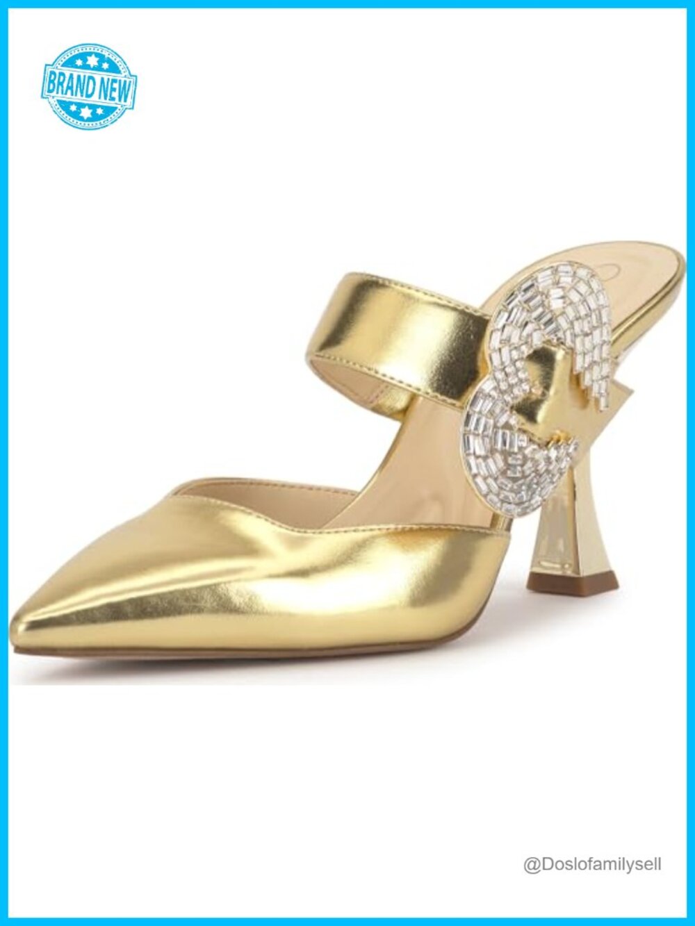 Faux Leather Pointed Toe Heeled Mule Sandal Pull-On Formal 3.4in
